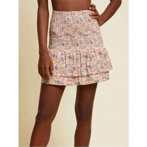 Nation LTD Mitzy Smocked Cotton Mini Ruffle Skirt in Flower Power Floral -  S - Picture 1 of 7